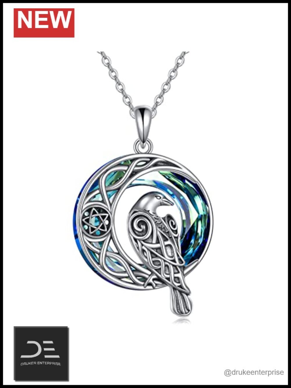Sterling Silver Raven Pendant Necklace Celtic Knot Irish Wolf Dragon